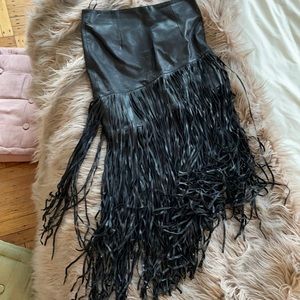 Black Fringe Leather Skirt INTERMIX